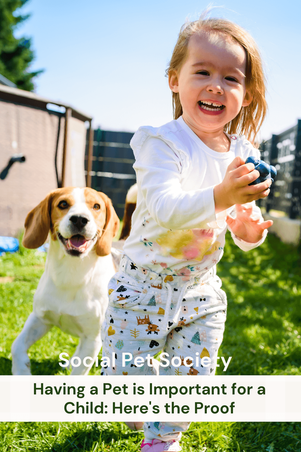 Pinterest pin with a child running with their pet dog
